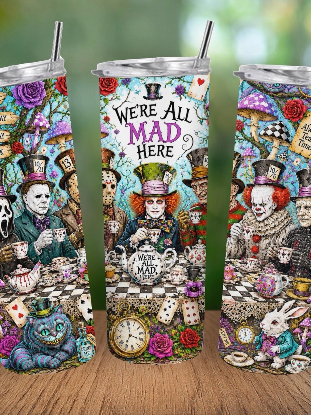 We’re All Mad Here Alice in Wonderland Tea Party Tumbler - Multicolor